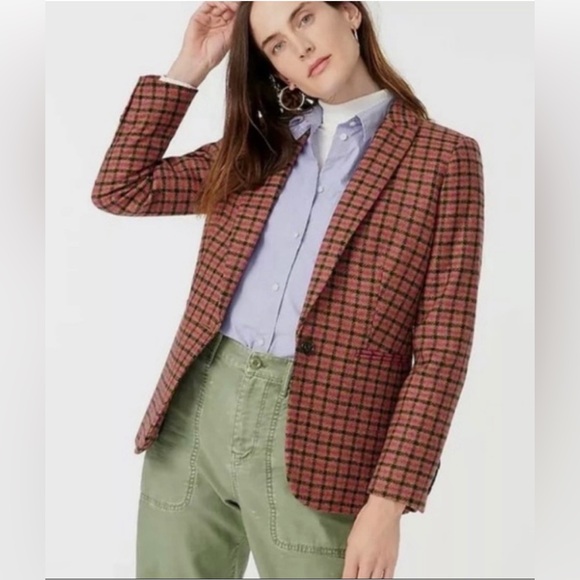 $269 J Crew Parke Jkt Blazer Regent Pink Houndstooth Moon Tweed Schoolboy Sz 6T - Picture 1 of 6